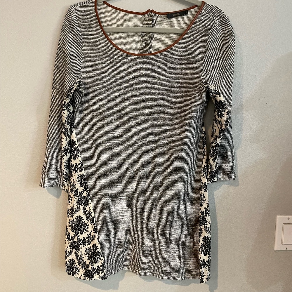 THML Large Black and White Stripe/Floral Tunic